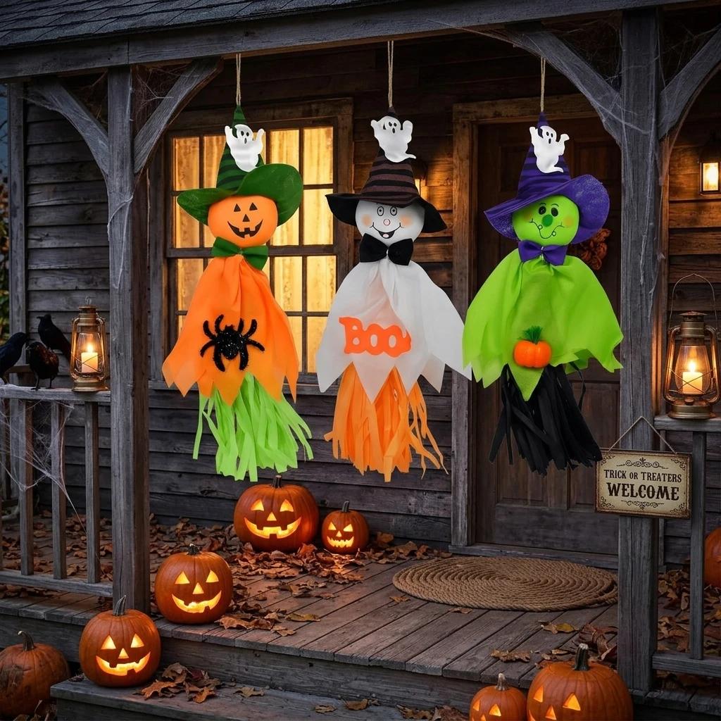 Halloween Hanging Ghost Pumpkin Windsock Outdoor Garden Lawn Party Decoration Scary Hanging Pendant Holiday Decor