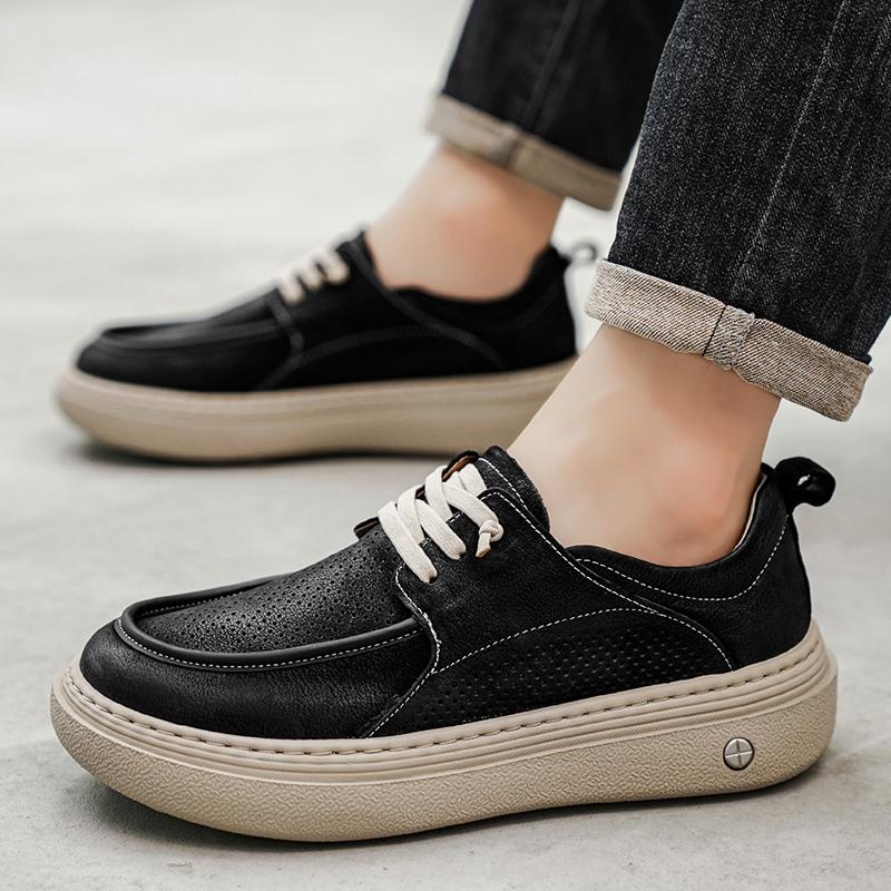 Fashion Men Sports Suit Wearing Casual Walking Shoes Gray Tennis Shoes PU Leather Low Cut Classic Retro Business Dress Social Shoe Male