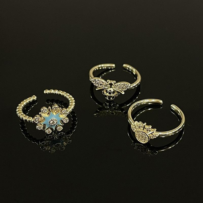 Niche Design Feeling Plated 14K High-End Sense Light Luxury Open Ring Zircon French Bee Fashion Ring Women