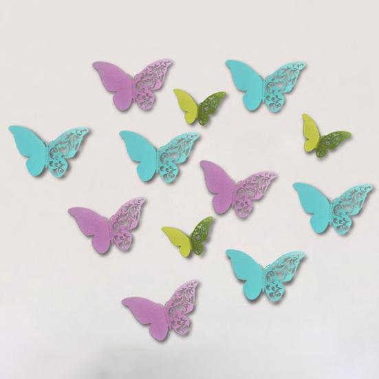 36Pcs 3D Butterfly Wall Decoration Hollow Wing Paper Butterflies Shape Sticker Home Office Living Room Bedroom Wall Ornament