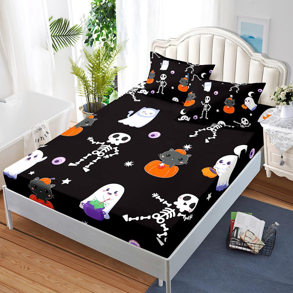 Happy Halloween Fitted Sheet Bed Mattress Protector Kid Pumpkin Bed Cover Twin Full Queen King Size Elastic Bed Sheet Pillowcase