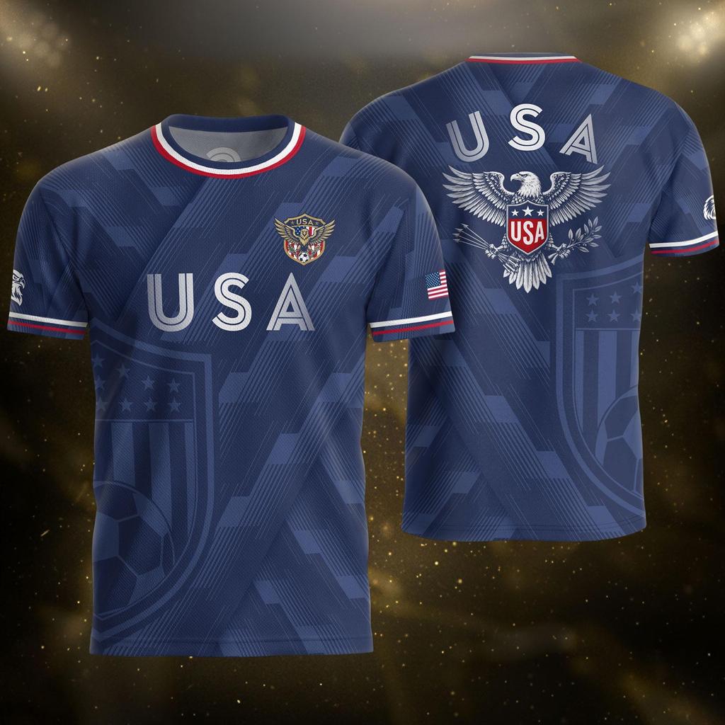 Men's USA Football Graphic Jersey Short Sleeve Crew Neck T Shirt Athletic Fit Lightweight Soccer Top for Outdoor Sports and Casual Wear