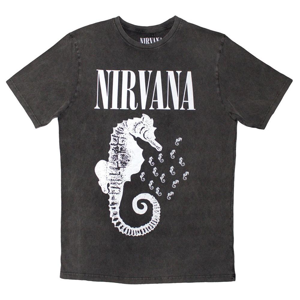 

26 Nirvana Seahorse And Logo Mono Stone Wash T Shirt Unisex T-Shirt XXL