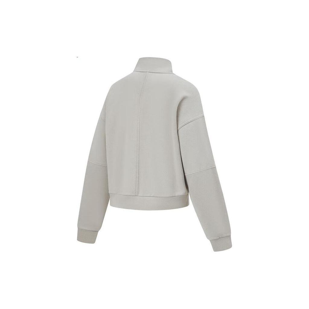 Li Ning Plain Stand Collar Sports Pullover Sweatshirt Women Sweatshirt Stone-Grey AWDT786-3