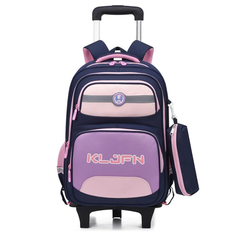 Children's Cartoon Schoolbag Primary School Students Climbing Stairs Large Capacity Dual-purpose Silent Detachable Pull Rod Bag