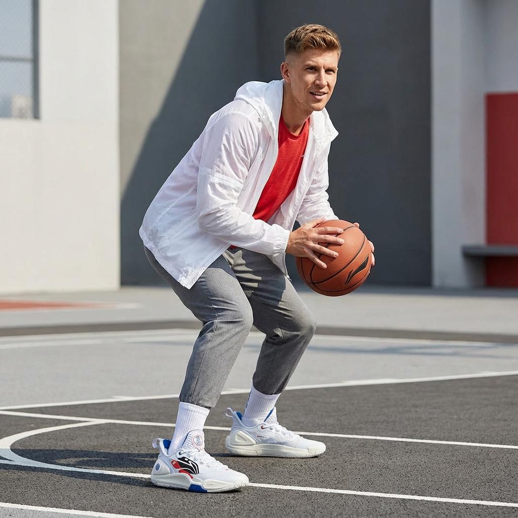Li Ning Flash 9 Lightweight Rebound Strong Grip Comfortable Fit Low Top Basketball Shoes Men sneaker White Red ABPT001-64