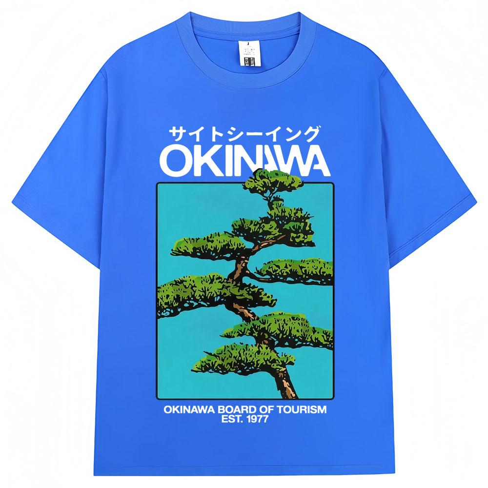 Japanischer Stil Okinawa Harajuku T-Shirt Unisex Damen Vintage Mode Kurzarm Lässig Oversized 100% Baumwolle T-Shirt Streetwear