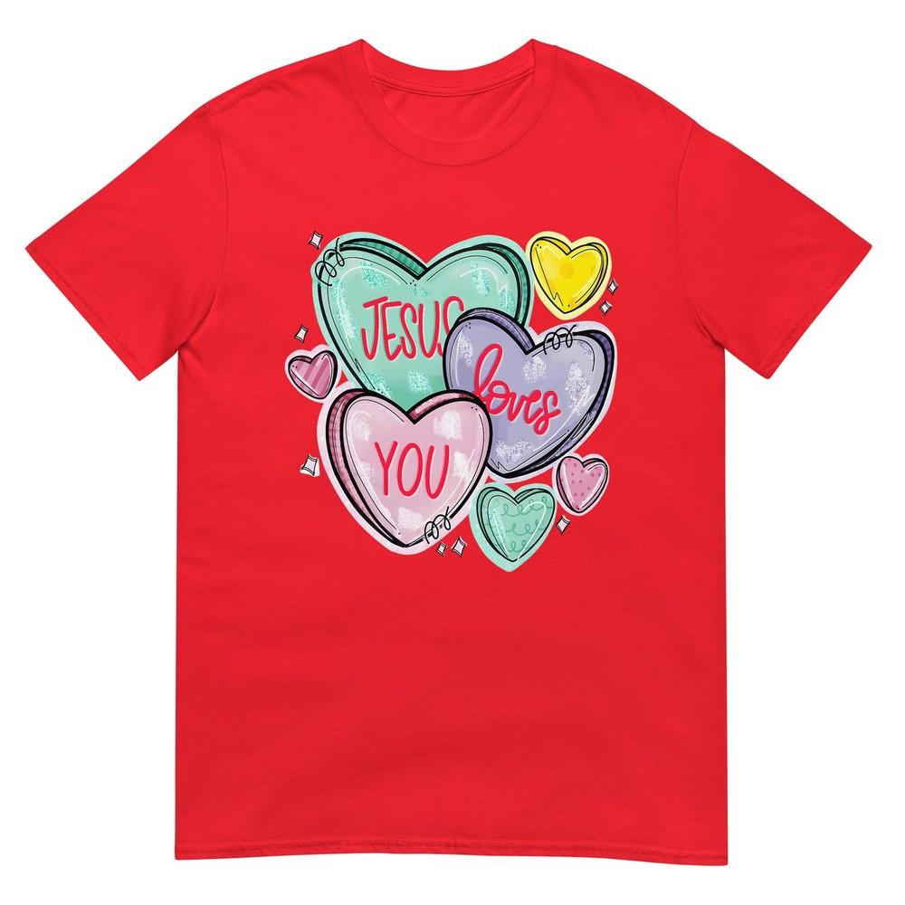 Jesus Loves You Valentine Christian Conversation Heart Retro Tshirt S