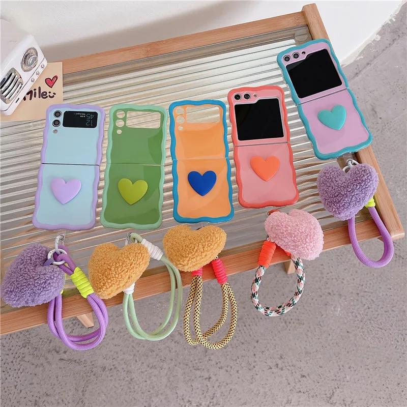 For Samsung Galaxy Z Flip 3 4 5 Phone Case 3D Love Heart Hand Rope Wave Shockproof Cover For Samsung Z Flip3 Flip4 ZFlip5