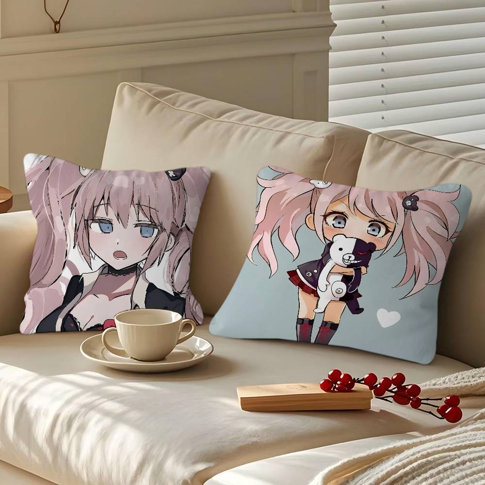 Anime E-Enoshima-Junko Throw Pillow Cover 45x45cm Soft Cozy Decorative Pillowcase Covers With Zipper For Couch Sofa Bedroom