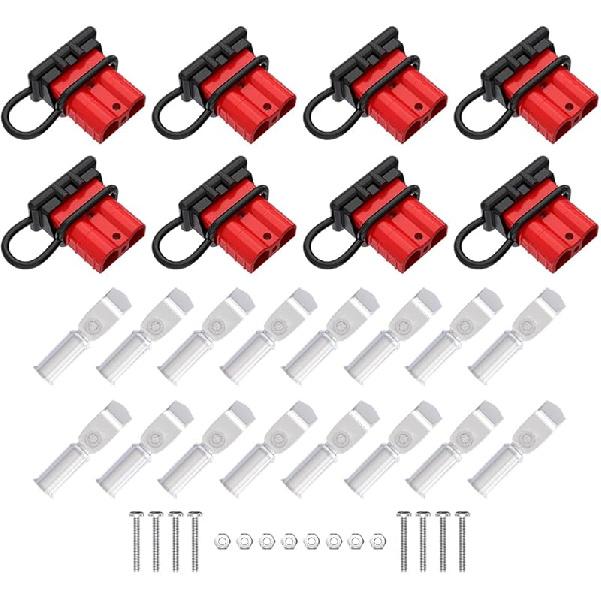 8 Pcs 6-10 Gauge Anderson Connector Plug 50A 12-36V Battery Quick Connector Red Battery Quick Disconnect Wire Harness Plug Kit For Winch Car Auto