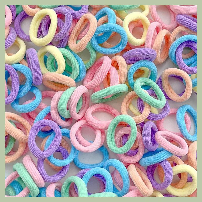 NEW 100/300PCS Colorful Basic Nylon Ealstic Hair Ties for Girls Ponytail Hold Scrunchie Rubber Band Kids Basic Hair Accessories
