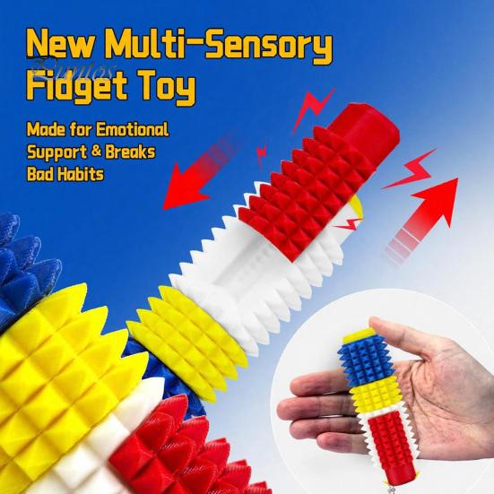 Adult Focus Aid 5-in-1 Spiked Roller Toy 3D Printed Spiky Pain Stim Keychain Multi-functional Fidget Pocket Mini Sensory for Anxiety Stress Relief