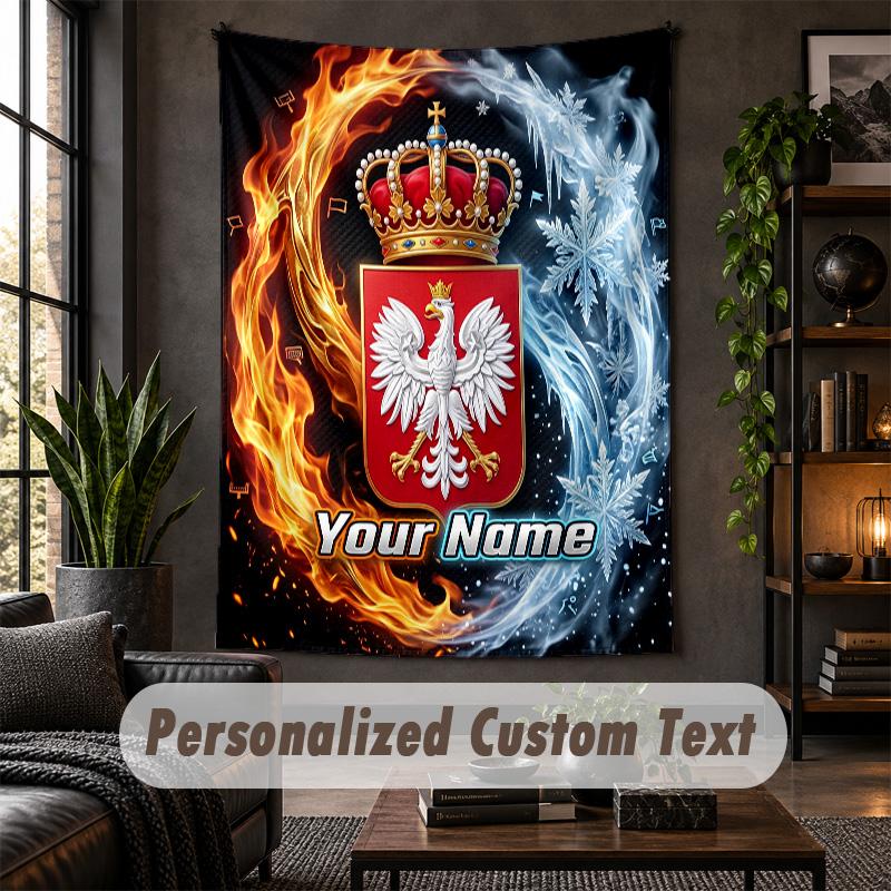 Wall Tapestry Poland Football Print Custom Name Text Wall Hanging Home Decor