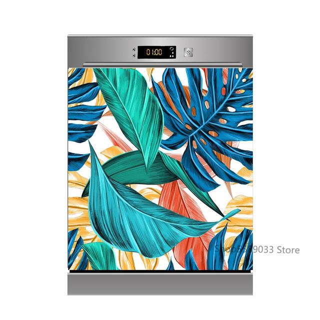 Lotus White Rose Kitchen Dishwasher Door Sticker Home Furniture Renovation Waterproof Vinyl Wallpaper Buddha Flower Room Decor