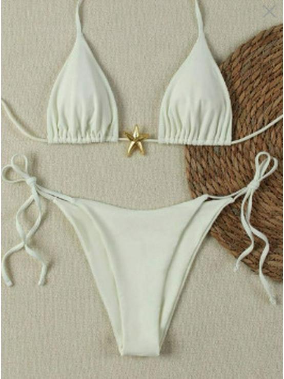 A12 Женский европейский и американский трехсекционный однотонный бикини Large грязно-белый