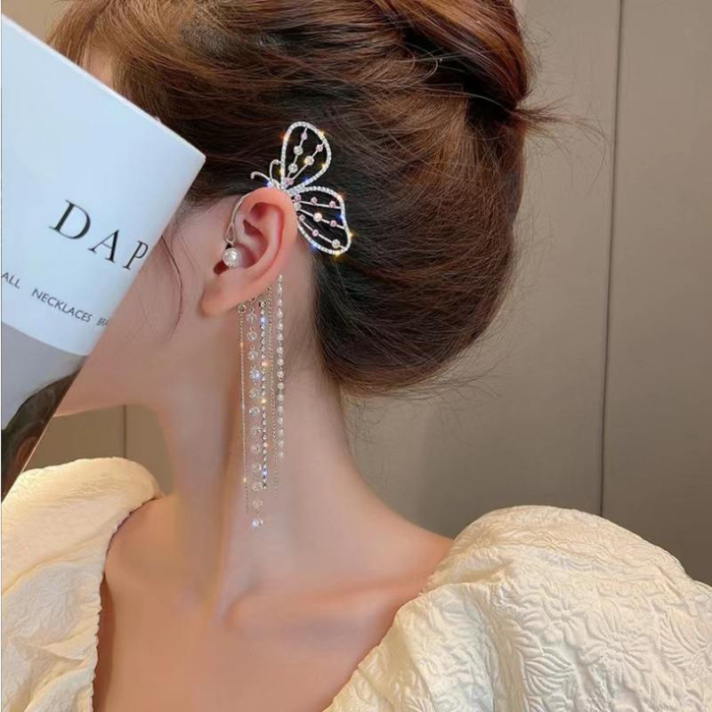 Fairy Butterfly Rhinestone Tassel Long Ear Hanging Girl