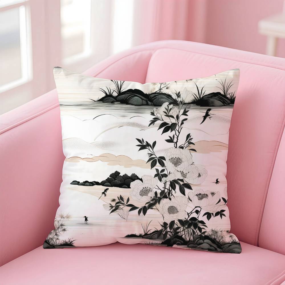 Elegant Traditional Chinese Art Pillow Case Comfort Sofa Bed Silky elegant Invisible zipper Custom Decorative cushion cover