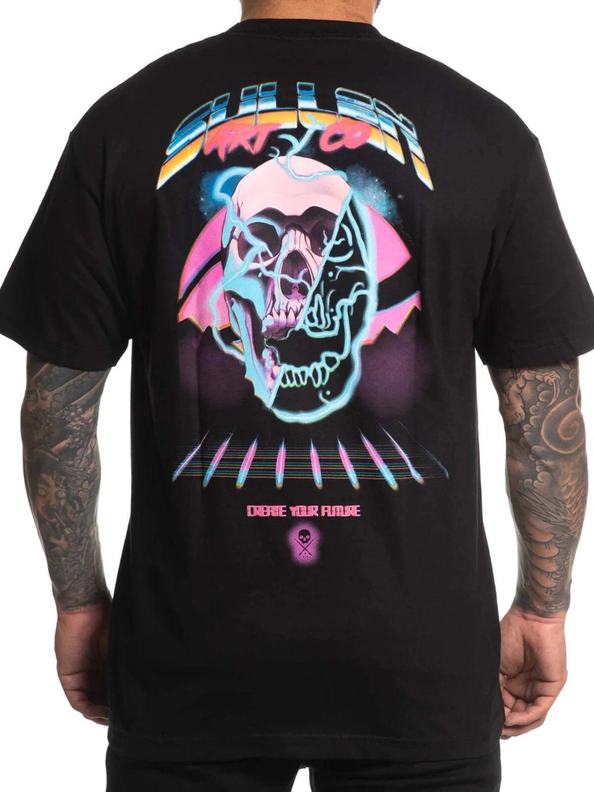 Sullen Men s Futures Short Sleeve Standard T-shirt Neon Colors Tattoo Skull Tee 3XL
