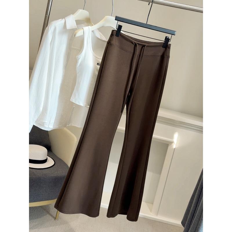 

Spring small gray cloud cotton micro-pull pants women s high waist drawstring drape lazy casual sports horn pants XL кавовий