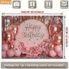 2D Pink Rose Gold Birthday Backdrop, Glitter Balloon & Floral Party Photography Background