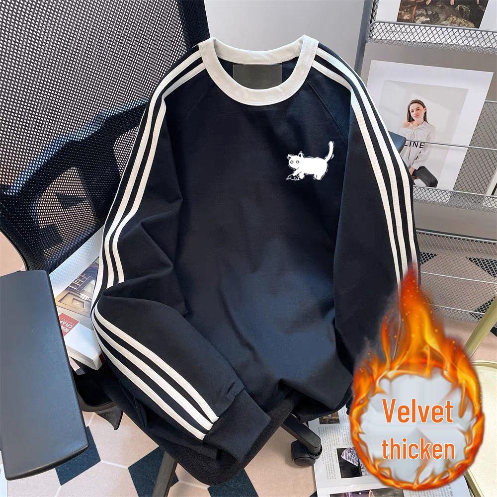 

Корейская спортивная толстовка в стиле ретро 2024: Повседневный, Свободный, Стройнящий, Универсальный Осенний Модный M