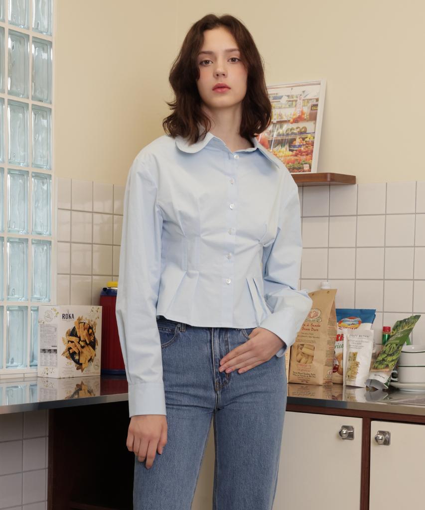 Leobeucham [Flynn Waist Pintuck Shirt_Sky Blue] Flynn Waist Pintuck Shirt_Skyblue