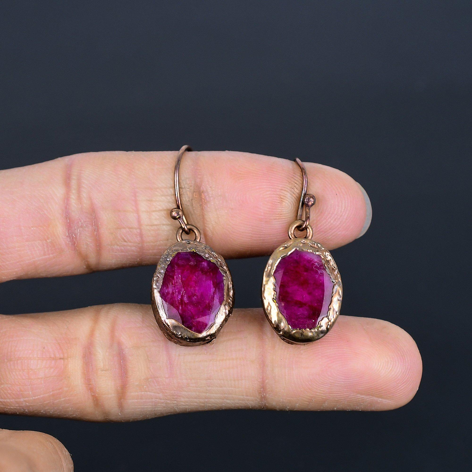 

Серьги из электроформированной рубиновой меди, Ювелирные изделия из драгоценных камней ручной работы, Подарки для жены, Совершенно новые серьги 2.55 Inches