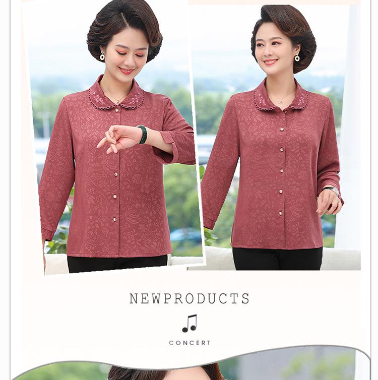 2026 Silk Long-Sleeve Top for Middle-Aged and Elderly Women - Spring & Autumn Fashion.