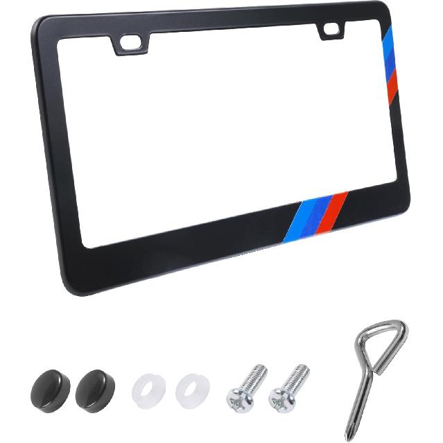 License Plate Frames,Car Accessories Matte Black License Plate Holder,Rust Rattle Proof Aluminum Holder with Screws mounting Kit,Universal Car Tag