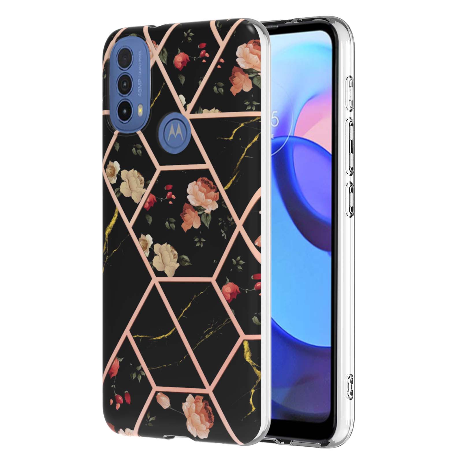 

Ультратонкий чехол для телефона IMD ​​с золотой каймой и мраморным цветком для Motorola Moto E20, E30, E40, G31, G41, G50, G51, G71, G10, G20, G30, G40, G60... Motorola Moto E40 чёрный