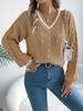 Autumn New Style College Style Patchwork V-Neck Cable Knit Long Sleeve Sweater Women's Clothing