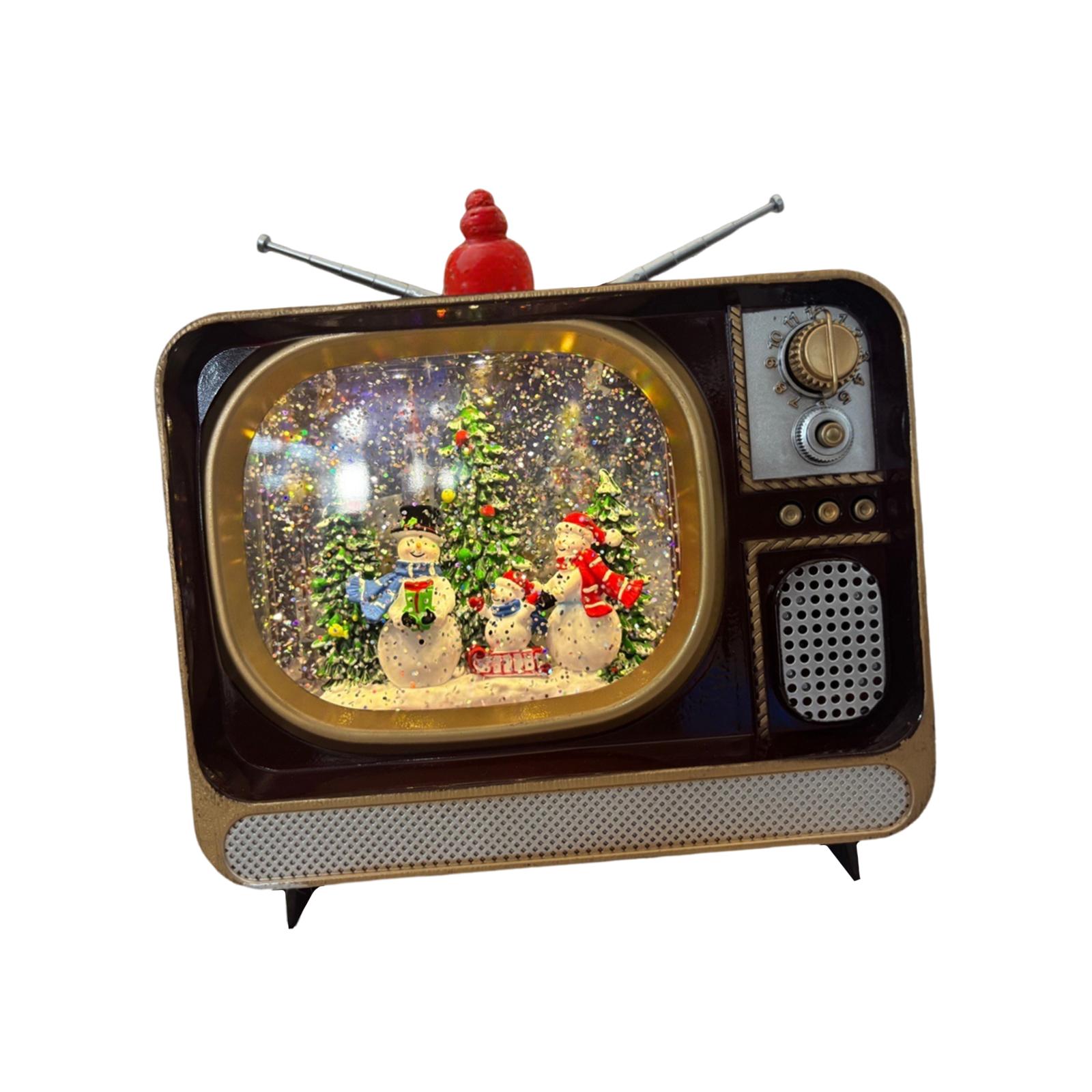 

Christmas Snow Globes Night Light TV Design Ornament Decorative with 8 Songs Table Centerpiece for Bedroom Home Desk Table