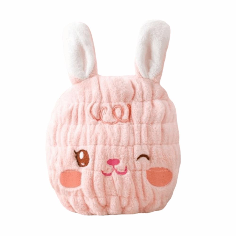Thickened Children's Dry Hair Cap Absorbent Creative Elastic Round Cap Cartoon Rabbit Head Design Hair Drying Towel Home Use