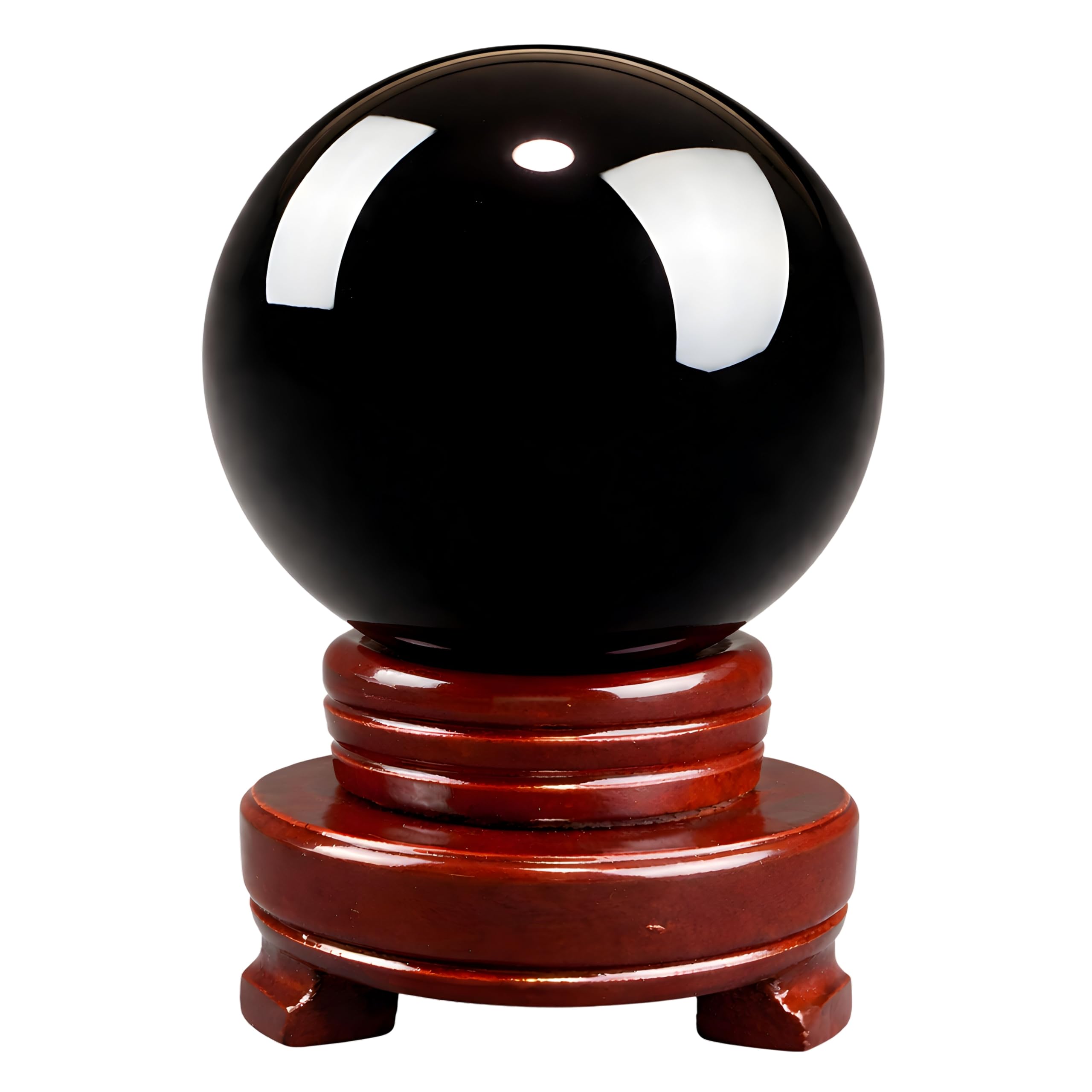 East Leaf Obsidian Sphere Ornament, Natural Stone, Power Stone, Black Quartz (12cm diameter, with base)