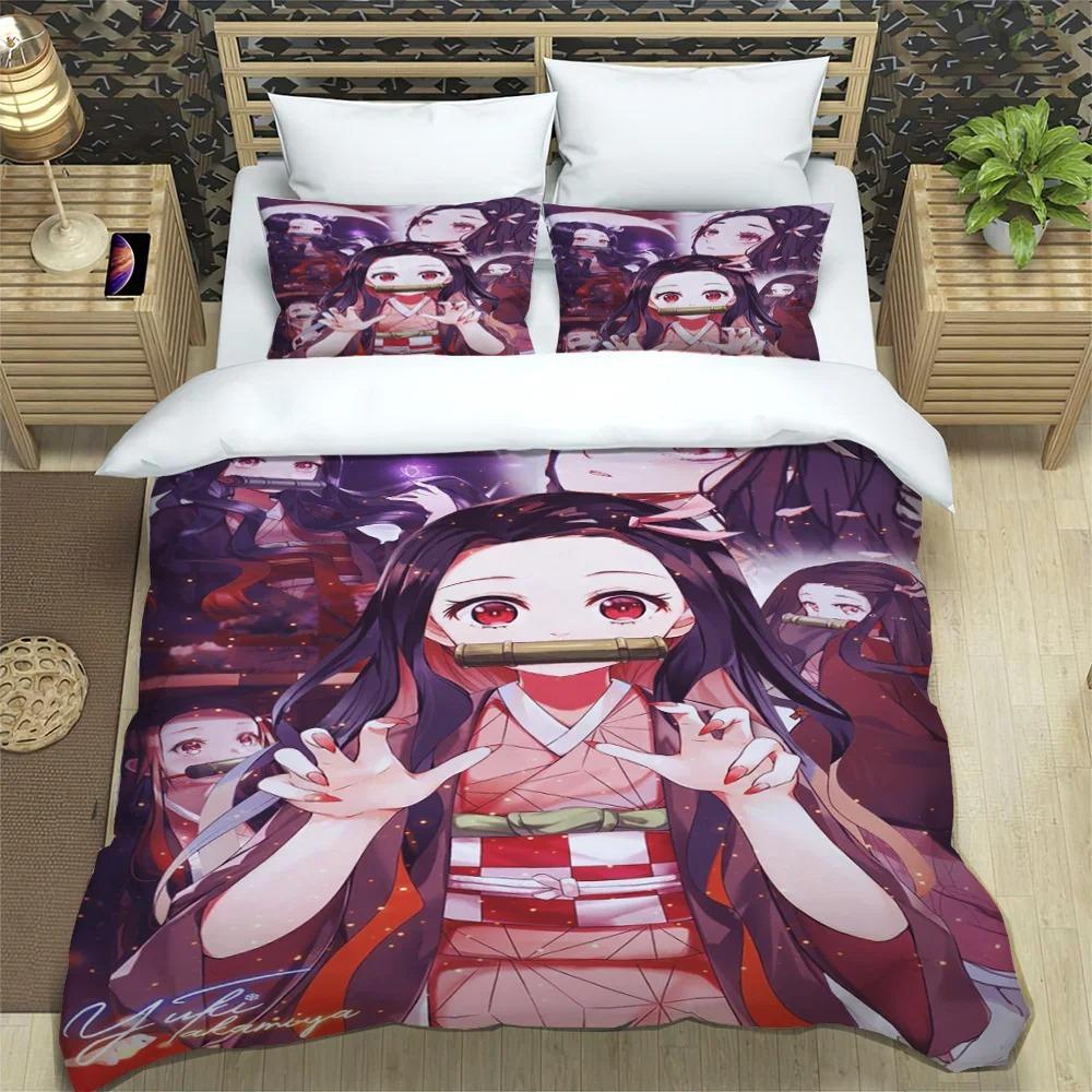 Japanese Manga Demon Slayer Personalized Customization Bedding Set Soft Duffel Cover Pillowcase Comic Adolescent Sheet Set