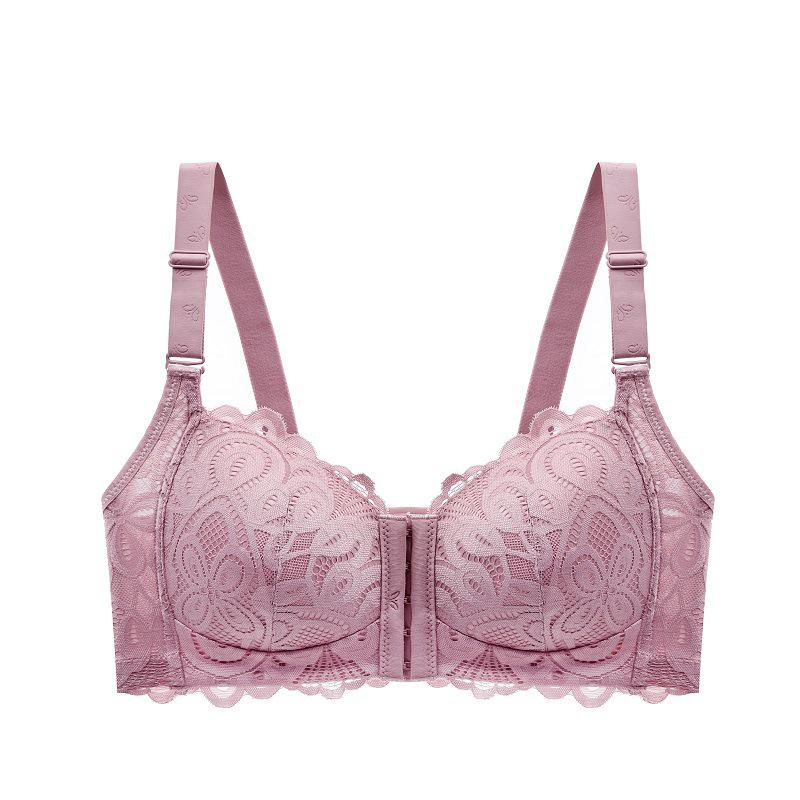 Plus Size Front Closure Lace Bra - Thin, Comfortable, Wire-Free Design for Extra Support