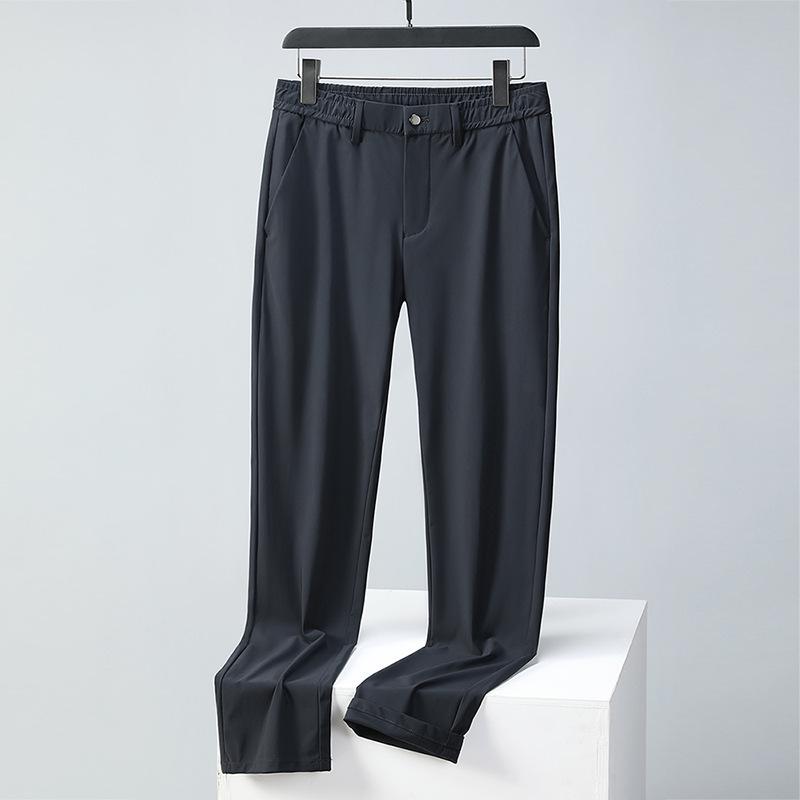 Men's High-End Quick-Drying Ice Silk Elastic Waist Straight-Leg Casual Business Pants