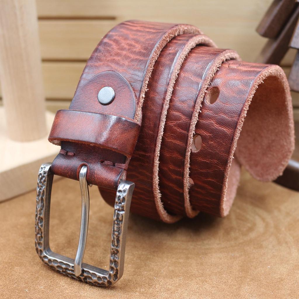 Retro Korean Style Distressed Genuine Cowhide Belt for Men