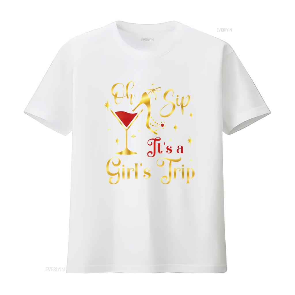 Womens Oh Sip Its A Girls Trip T Shirt Fun Wine Par Women S  for Trendy Look Vintage Washed Graphic Casual