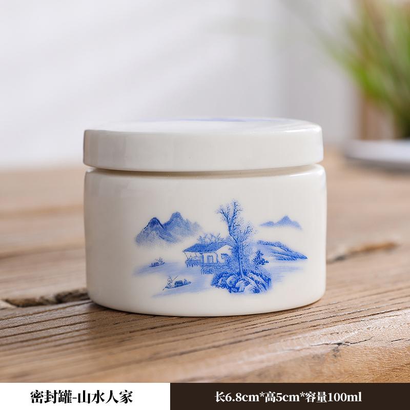 Ceramic tea sealed jar Household moisture-proof storage tank Tea set accessories Cosmetics packaging jar Mask Powder Jar