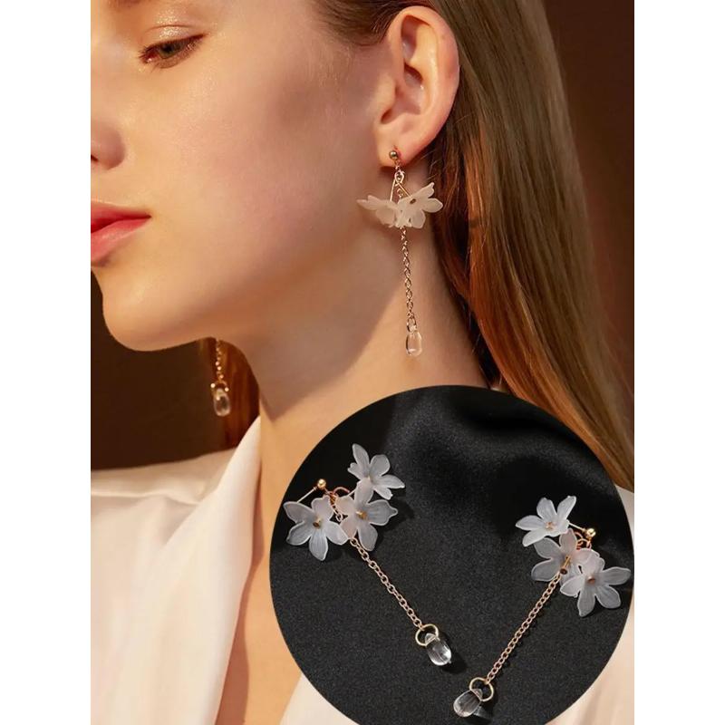 Korean Fashion Zircon White Flower Drop Earrings For Women Jewelry 2025 Trending New Sweet Women's Flowers Earrings Z40