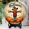 2D Flat Aluminum Decorative Plaques and Ornaments Sign, Halloween Sign with Plaid Pumpkin Scarecrow, Distressed Rustic Wall Hanging Decor, Front Door