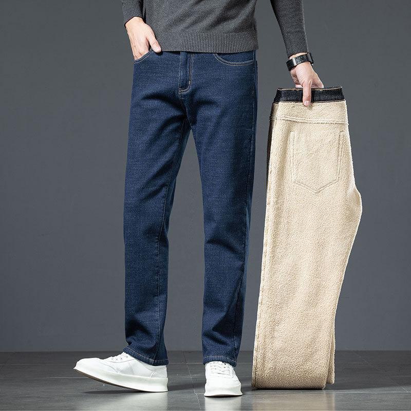 Men's Loose Fit Thickened Velvet Jeans - Plus Size for Fall/Winter