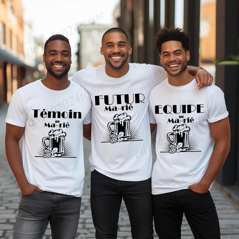 Fashion Single Farewell Tops French Boyfriend Bachelor Party T-shirts Evg Future Team Groom Man Shirt Wedding Father's Day Tees