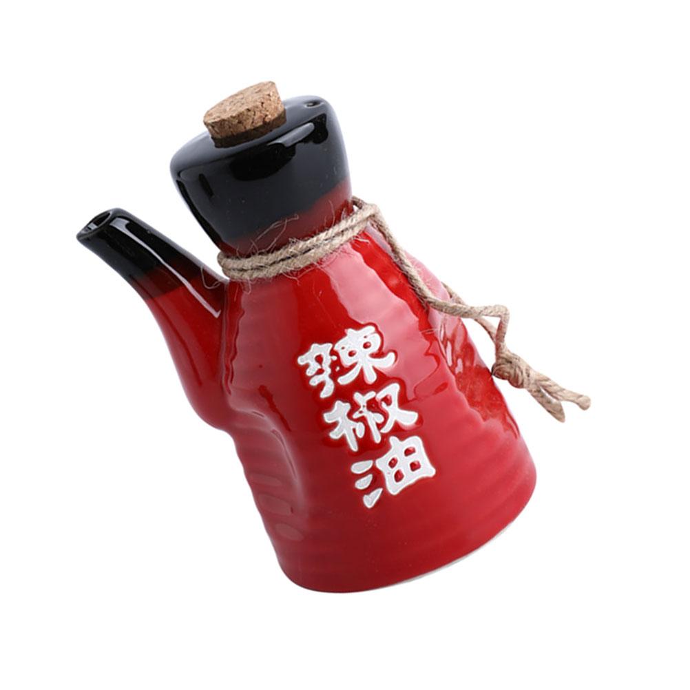 Ceramic Soy Sauce Bottle Japanese Style Oil Pot Container Home Seasoning Kitchen Wood