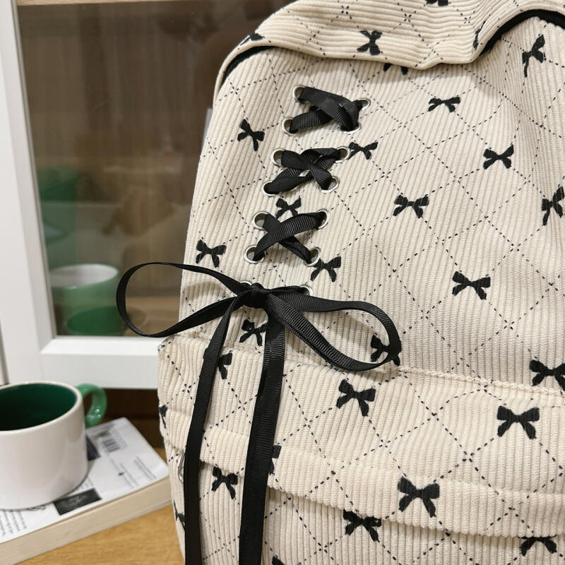 Bow Check Bag Women's Backpack Corduroy Backpack