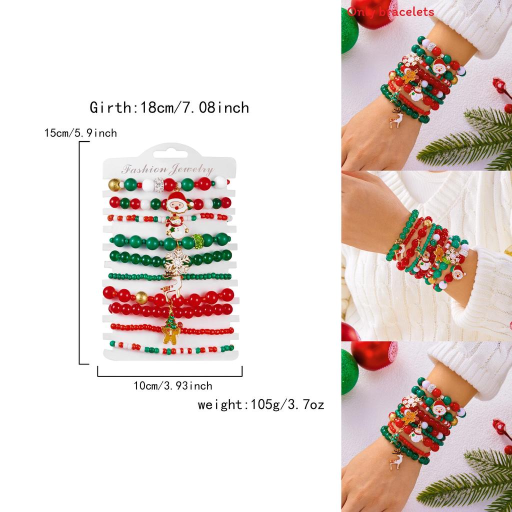 Ensemble de Bracelets Flocon de Neige et Père Noël en Perles Avec Métal Fait Main Pour Cadeau de Fête