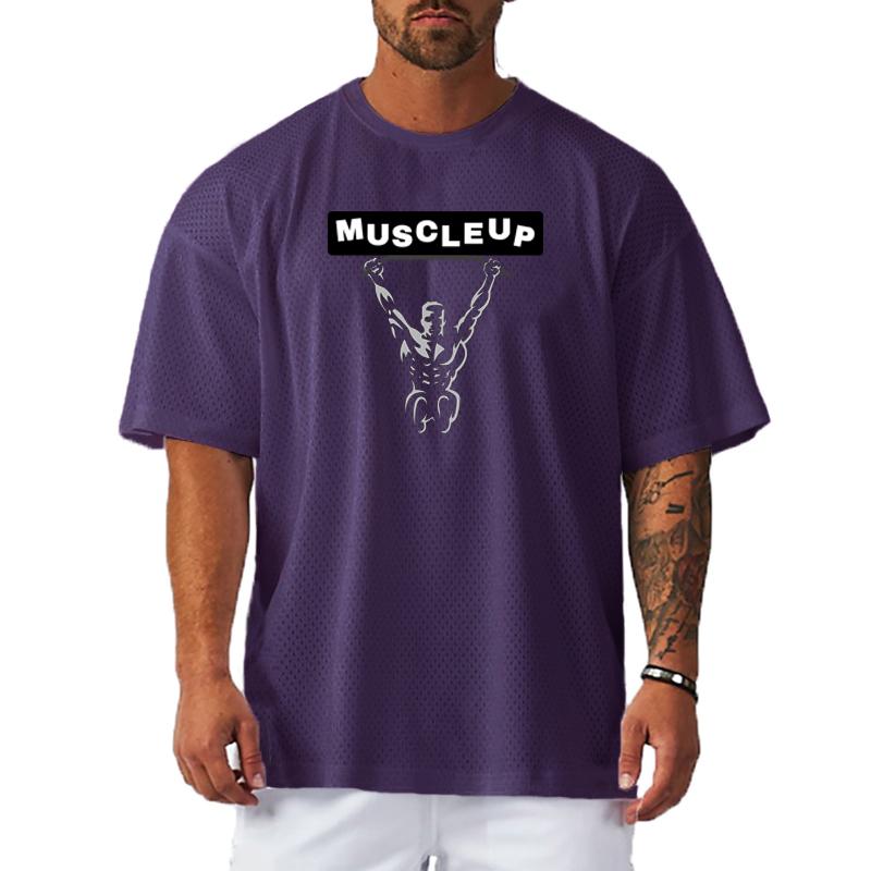 Muscleguys Men's Running T-Shirts Oversized Fitness Half Sleeve T Shirt Summer Gym Muscle Up Mesh Quick Dry Breathable Loose Sport Clothing