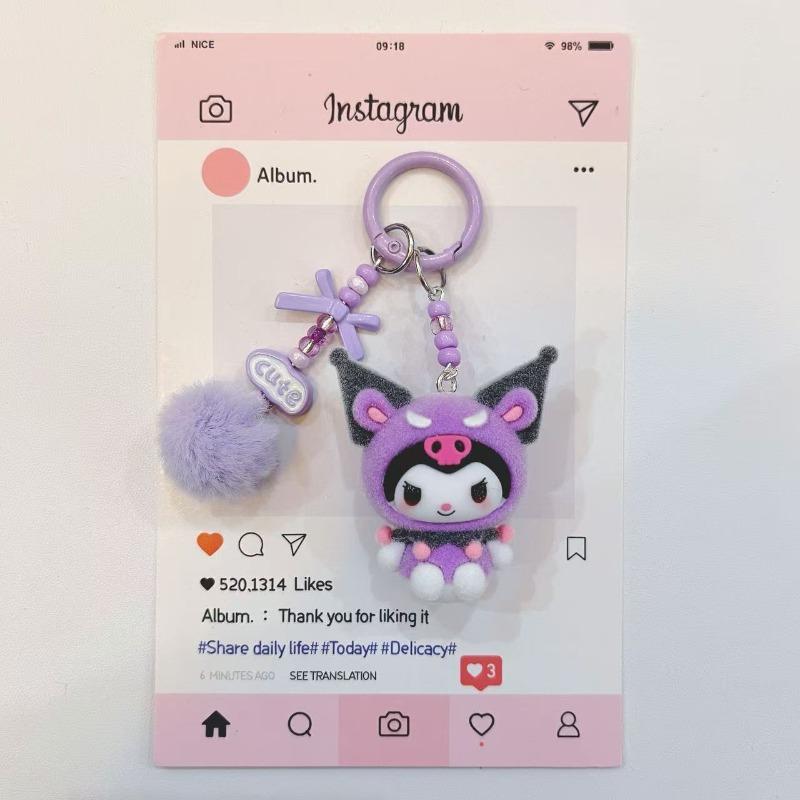 Fashion Kuromi Figure Resin Key Chain Cute Cartoon Print 3D Keyring for Teen Ladies Backpack Pendant Decorative Phone Strap